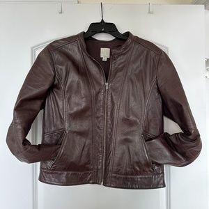 Halogen Leather Moto Jacket in Burgundy - XL